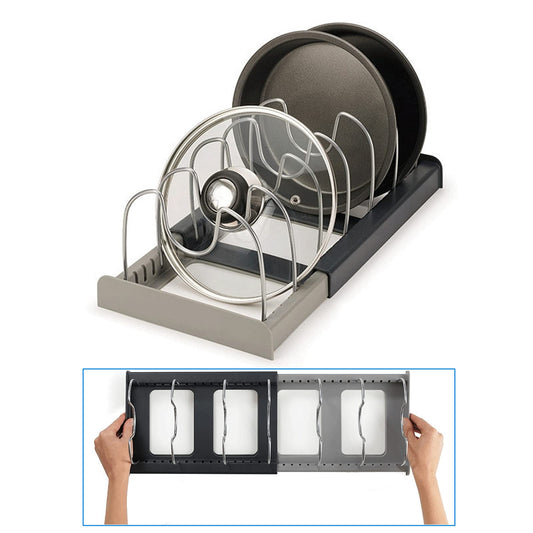 Ausmenl Expandable Kitchen Lid Organizer Rack Adjustable Silver Storage DEMO
