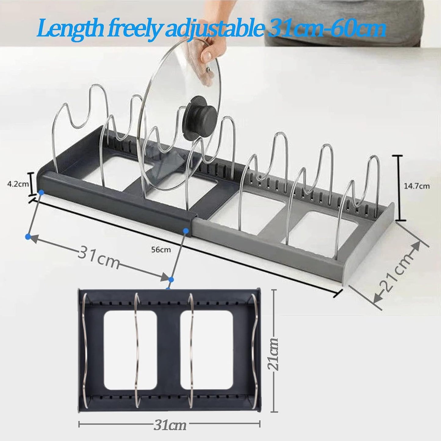 Ausmenl Expandable Kitchen Lid Organizer Rack Adjustable Silver Storage DEMO