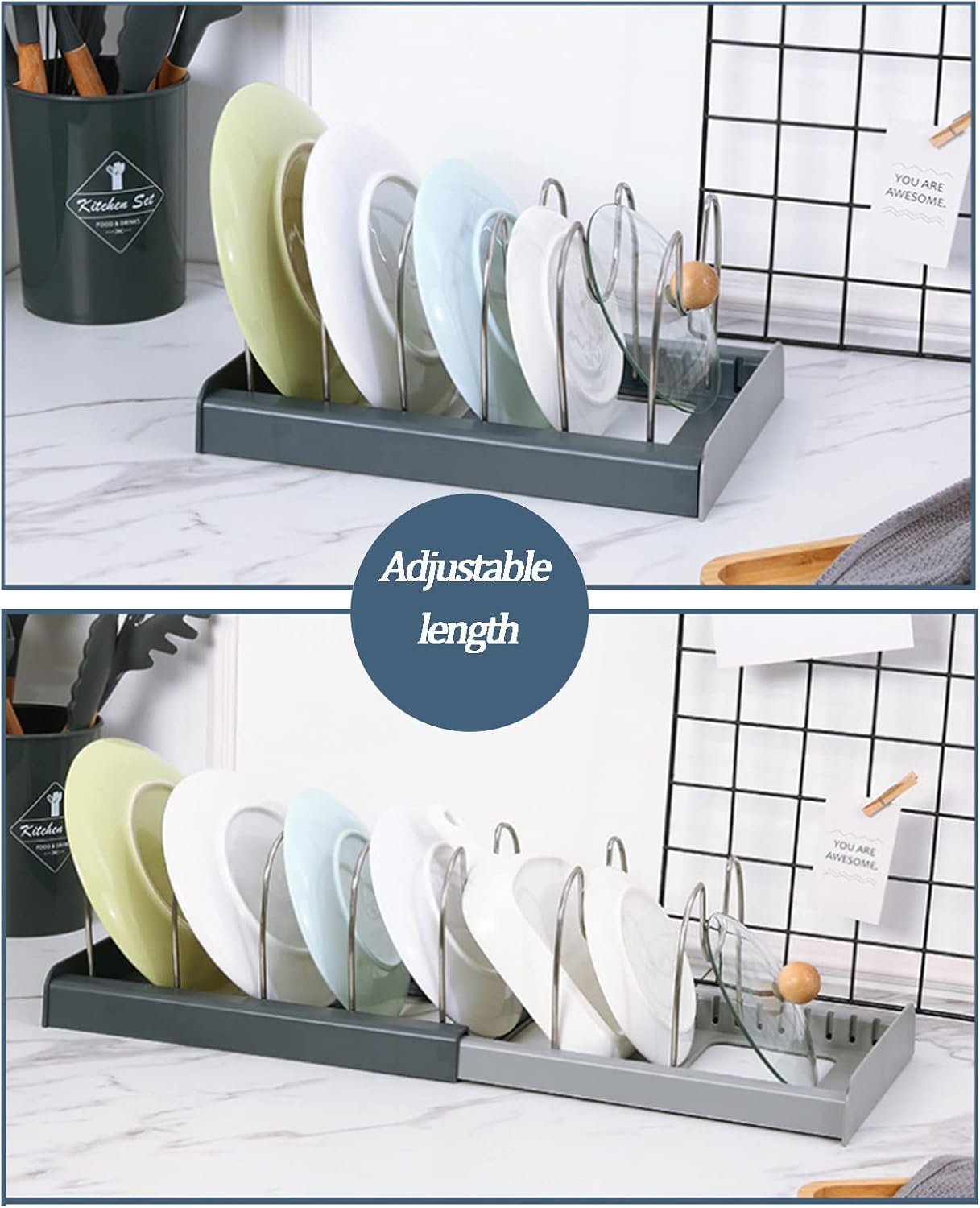 Ausmenl Expandable Kitchen Lid Organizer Rack Adjustable Silver Storage DEMO
