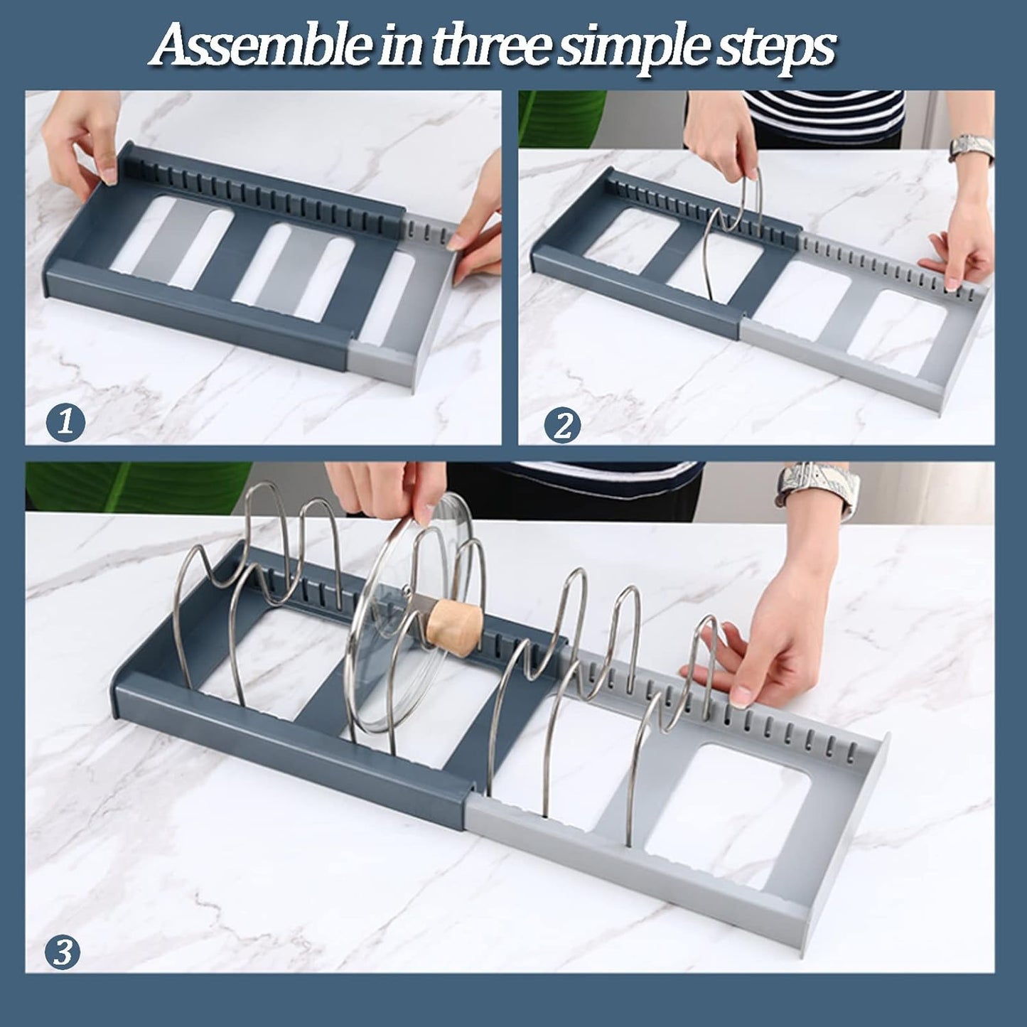 Ausmenl Expandable Kitchen Lid Organizer Rack Adjustable Silver Storage DEMO
