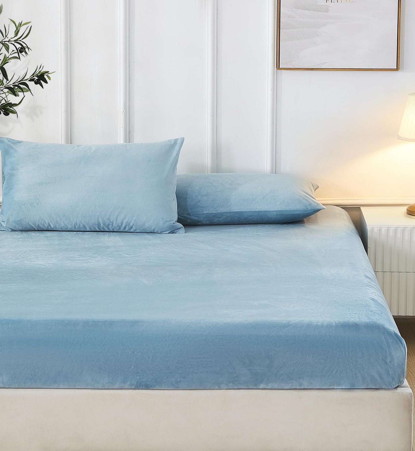 Mullum Flannel Fitted Sheet Set Soft & Cozy Vlevet Feel, Blue QUEEN Bed NEW