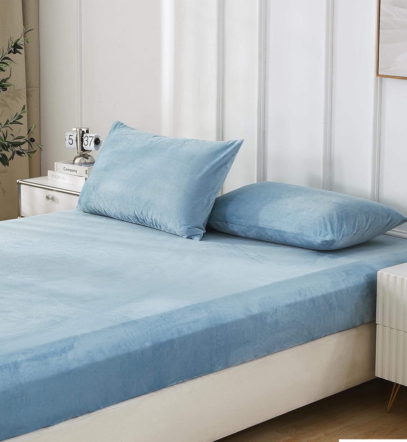 Mullum Flannel Fitted Sheet Set Soft & Cozy Vlevet Feel, Blue QUEEN Bed NEW