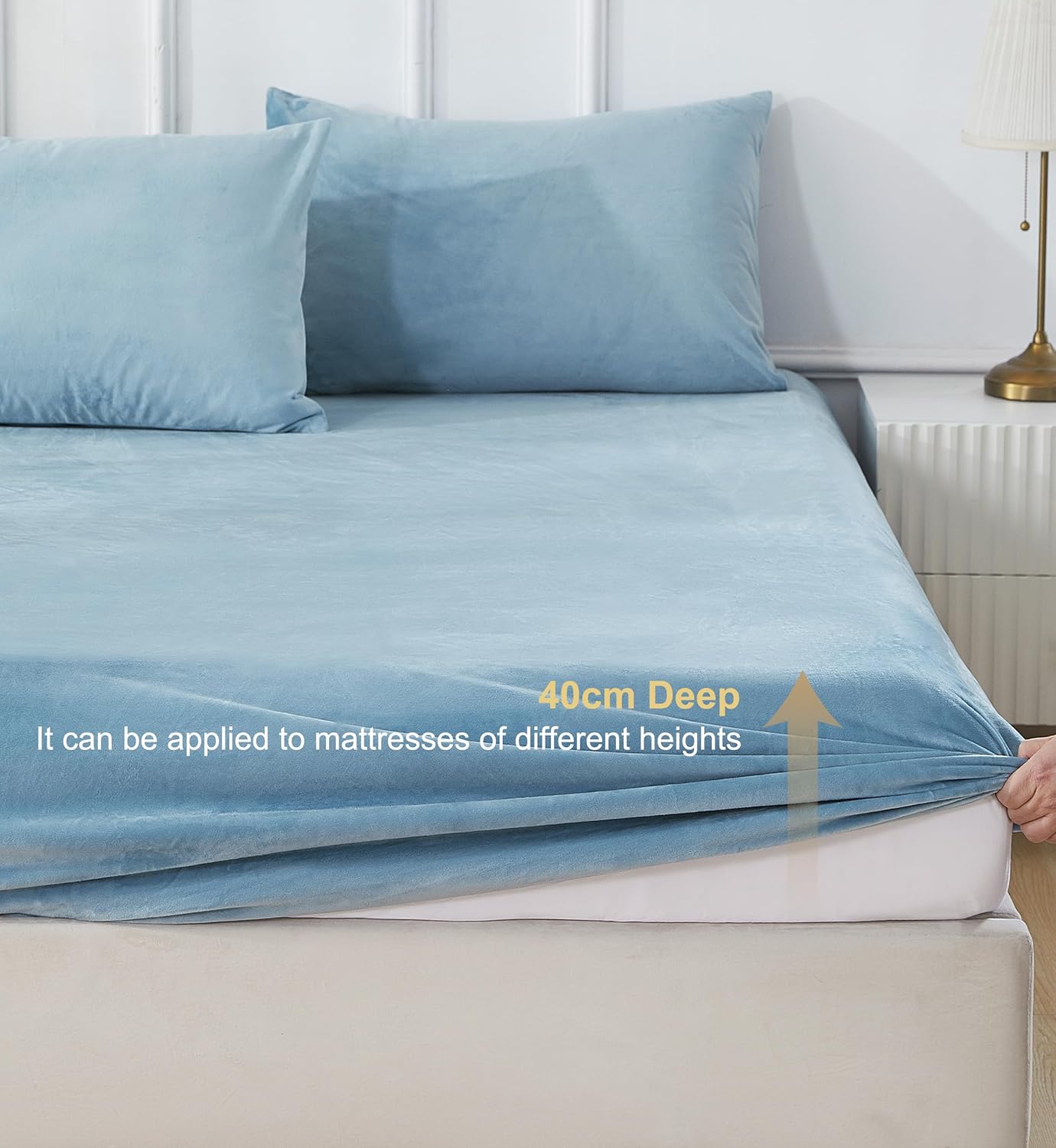Mullum Flannel Fitted Sheet Set Soft & Cozy Vlevet Feel, Blue QUEEN Bed NEW