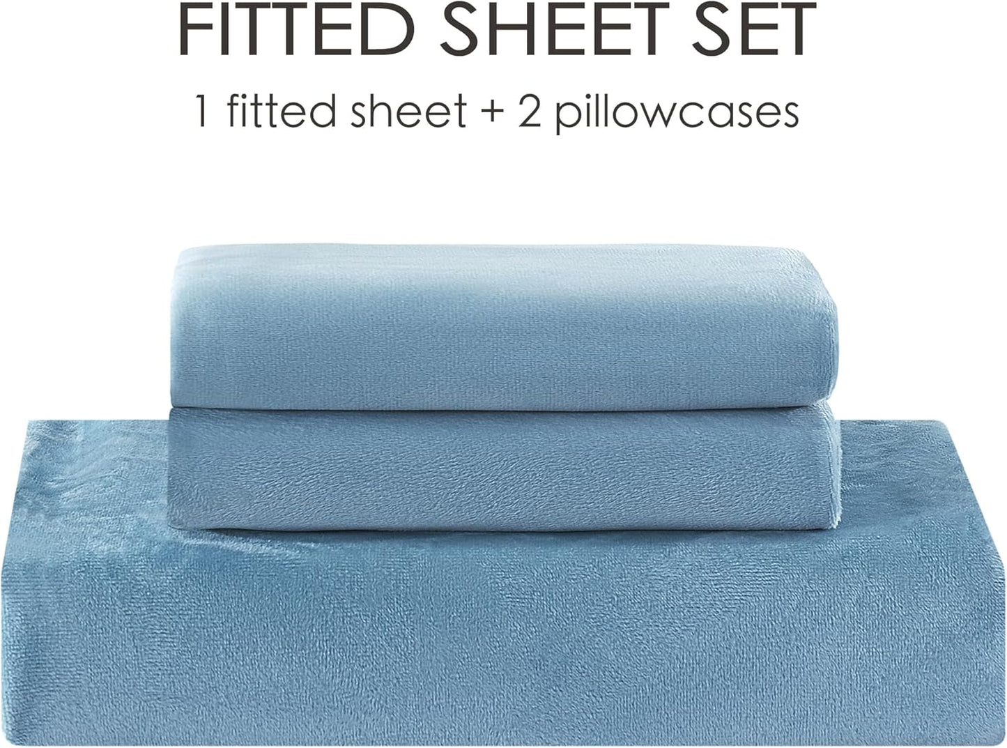 Mullum Flannel Fitted Sheet Set Soft & Cozy Vlevet Feel, Blue QUEEN Bed NEW