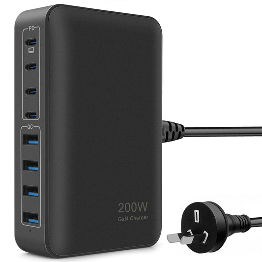 Roccar 8-Port Mains Chargers Fast USB-C Charging Station 200W GaN Wall NEW