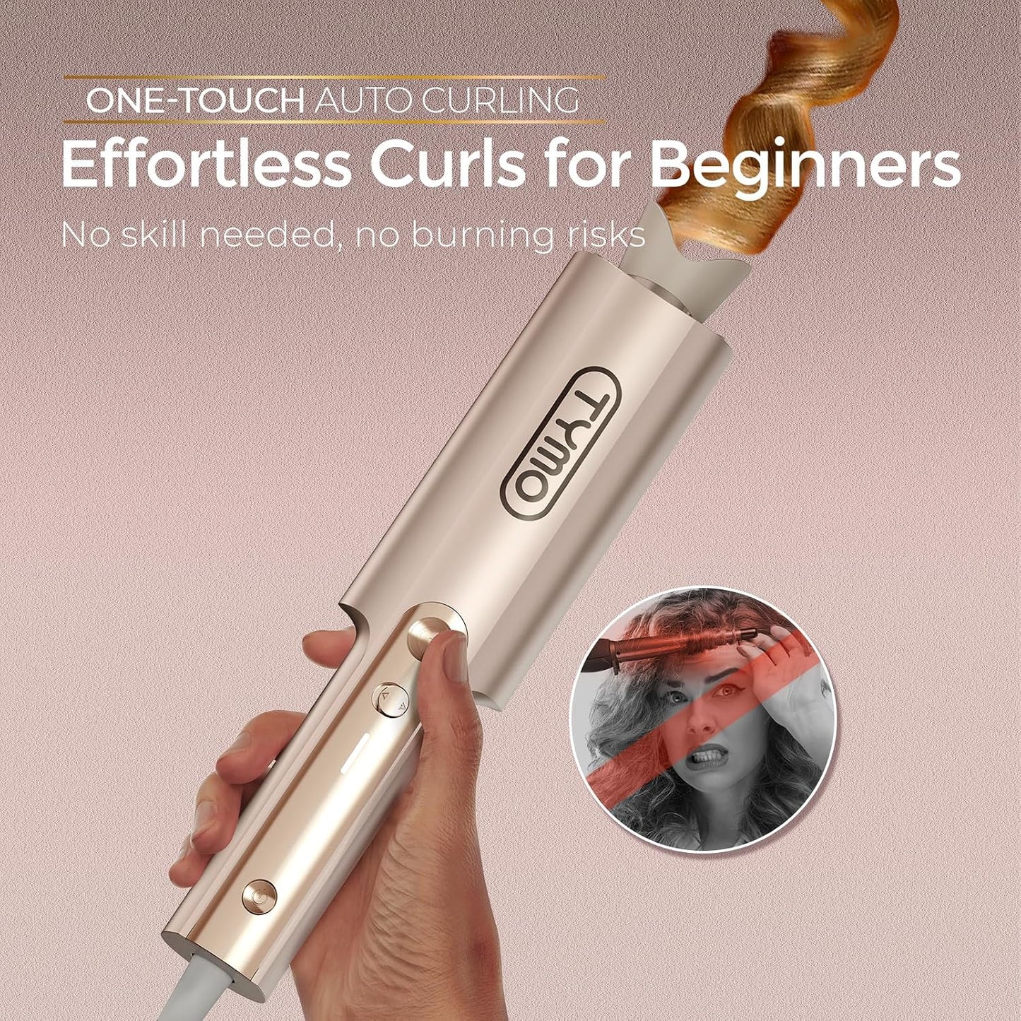 TYMO 32mm Automatic Rotating Curling Tong Hair Curler in Gold DEMO