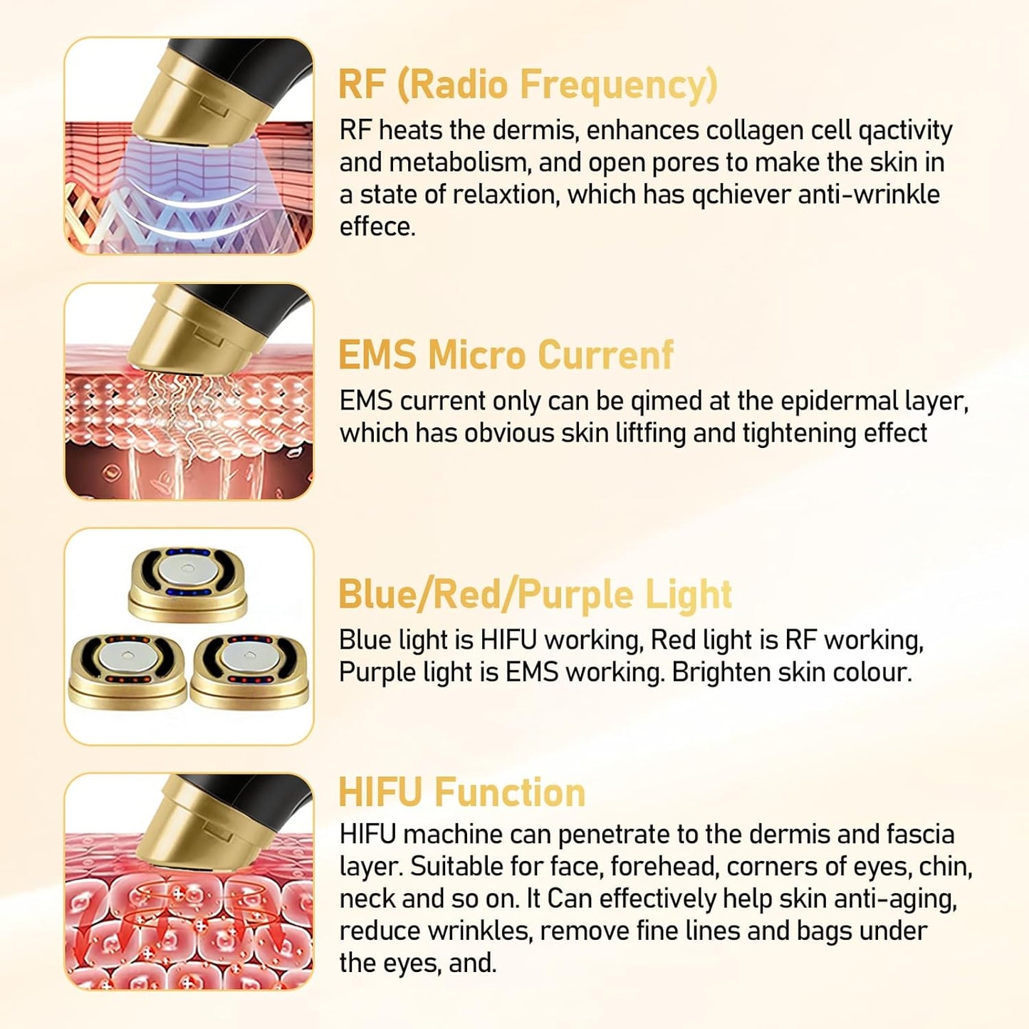Bouzaak 3-in-1 Facial Wrinkle & Anti-Aging Device with HIFU, RF, and EMS DEMO