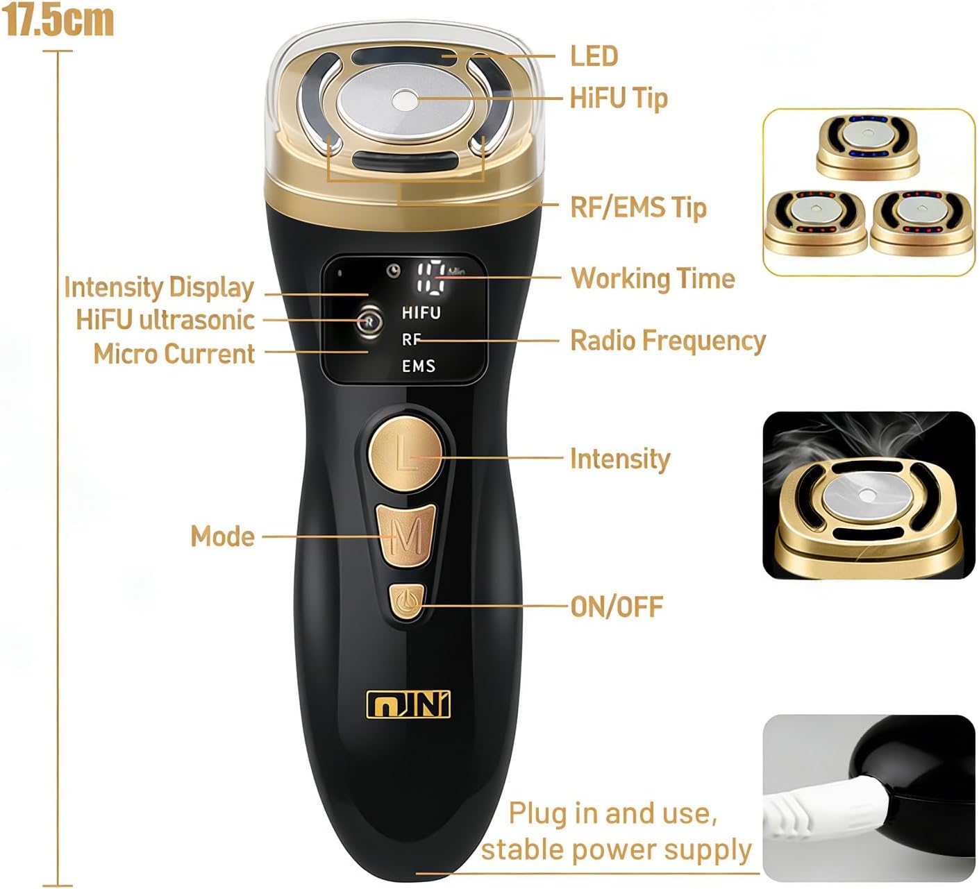 Bouzaak 3-in-1 Facial Wrinkle & Anti-Aging Device with HIFU, RF, and EMS DEMO