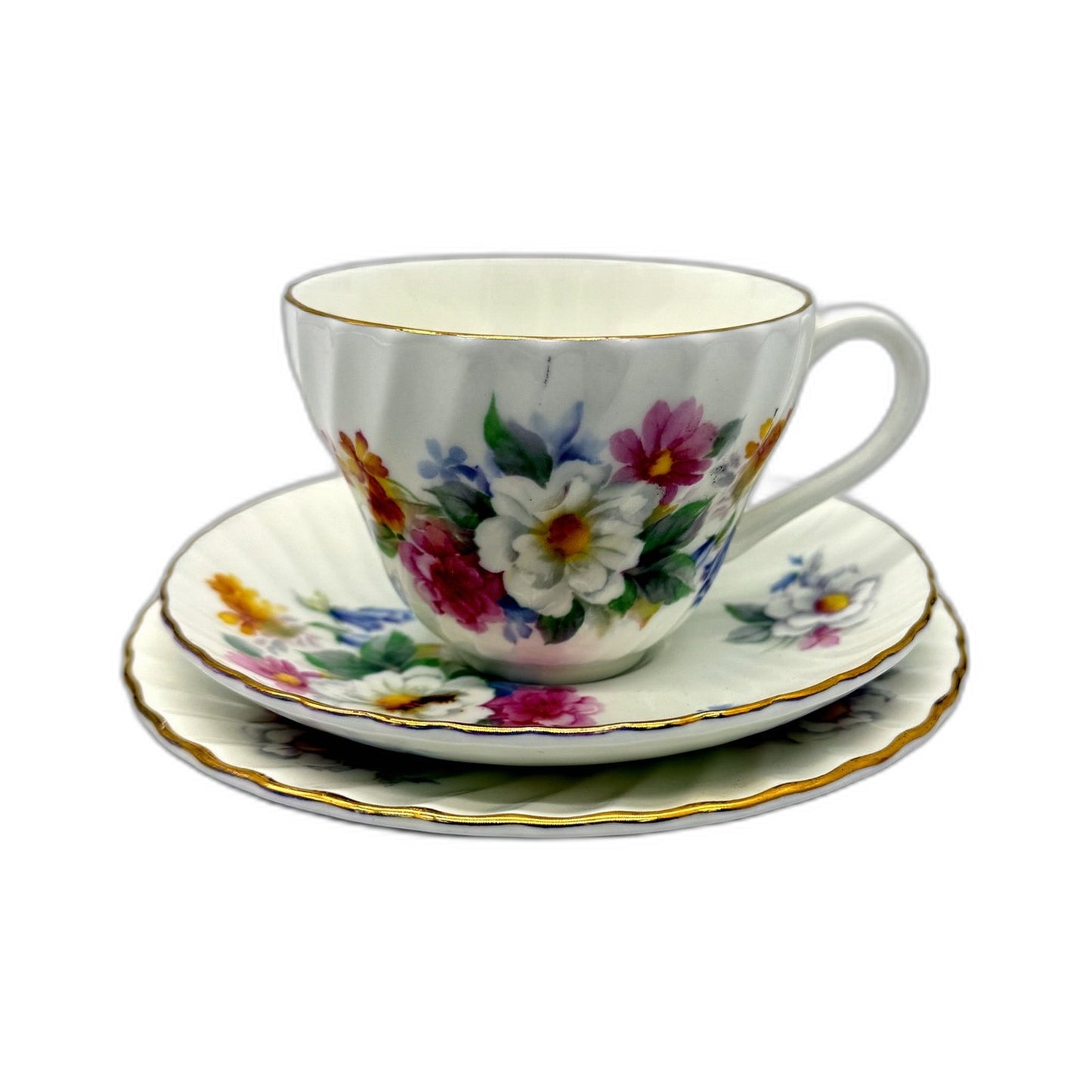 VINTAGE Crown Staffordshire England Fine Bone China Tea Cup & Saucer Set White 