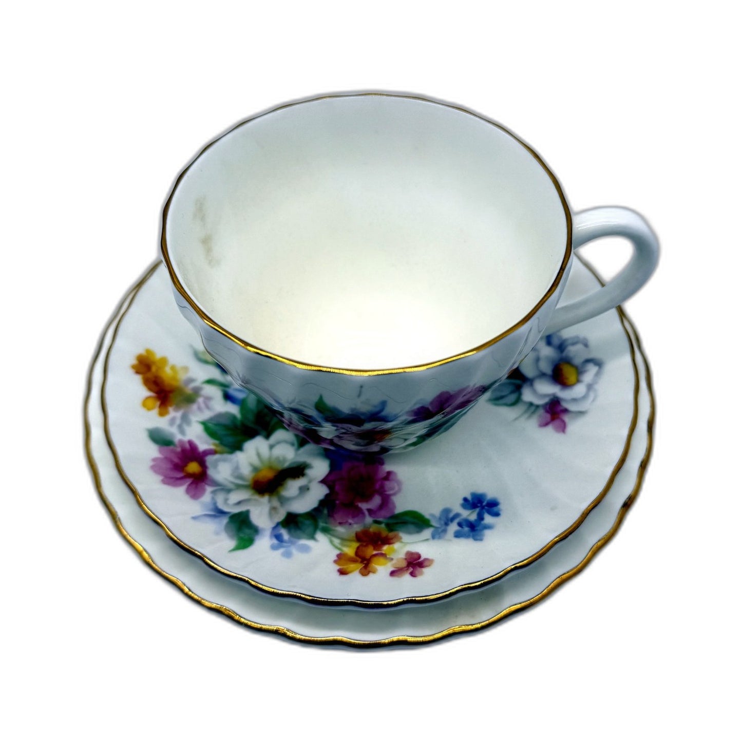 VINTAGE Crown Staffordshire England Fine Bone China Tea Cup & Saucer Set White