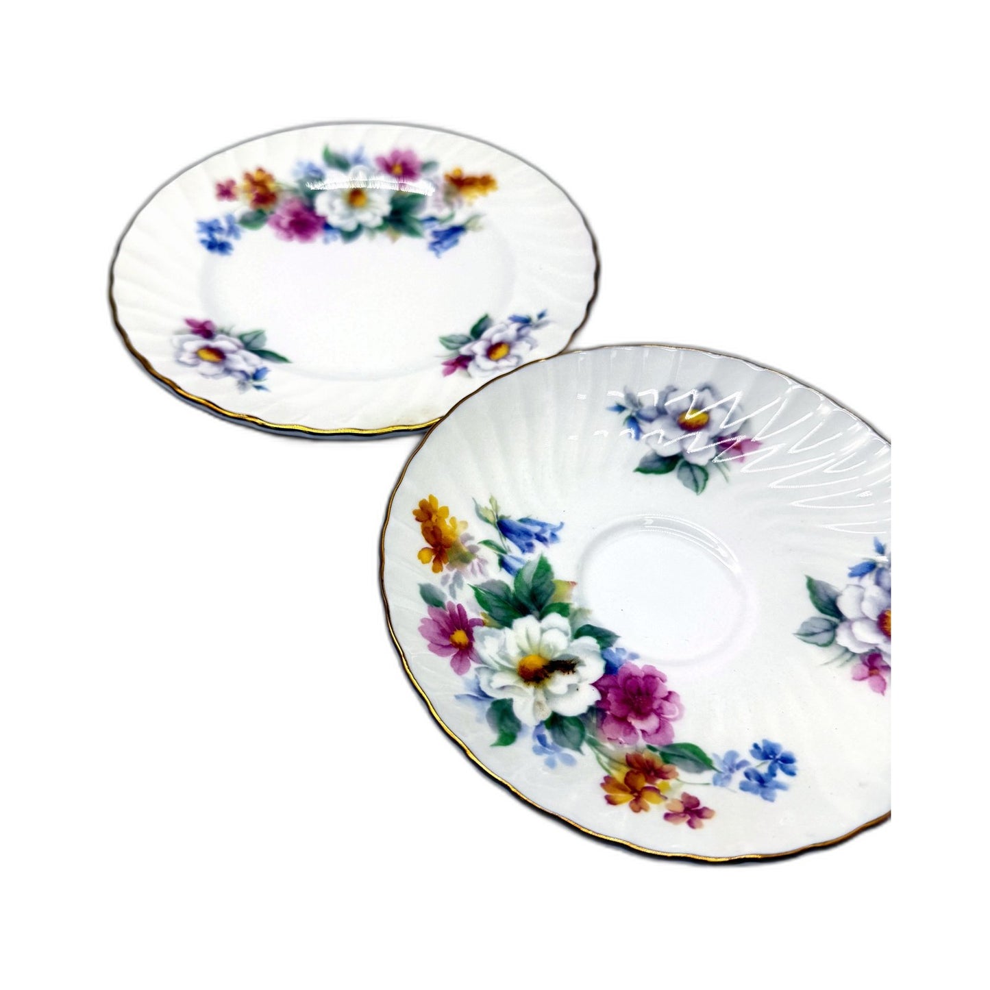 VINTAGE Crown Staffordshire England Fine Bone China Tea Cup & Saucer Set White