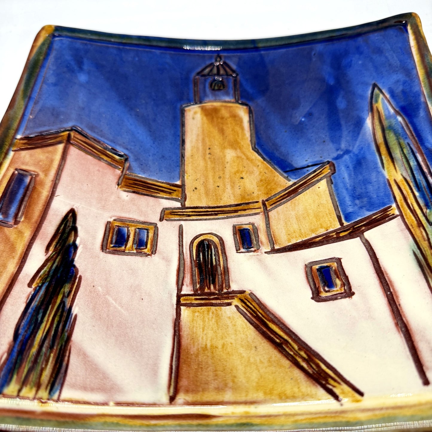 Hand Crafted Decorative Clay Plate Multi Color Unique Pottery Artisan Signed