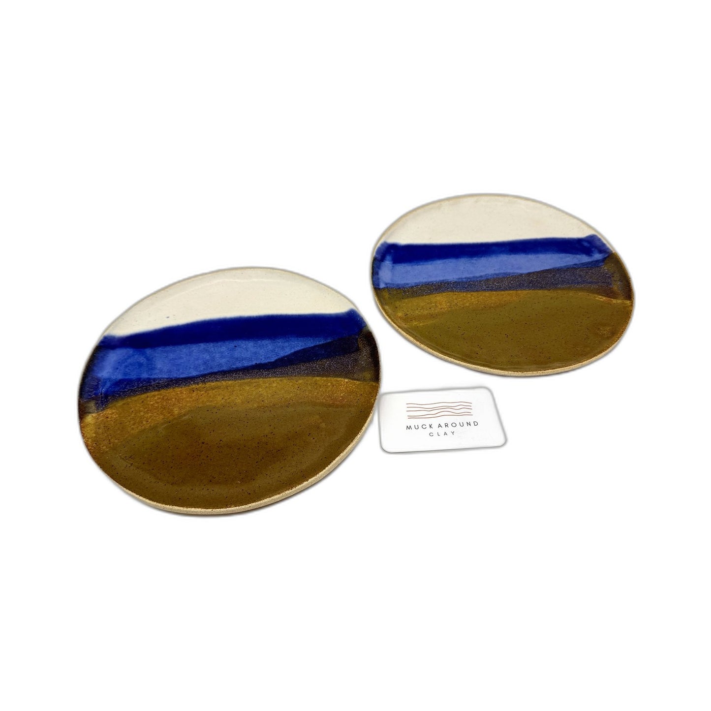 Handcrafted Muck Around Clay Ceramic Plate Handmade Landscape Design 2 Pack