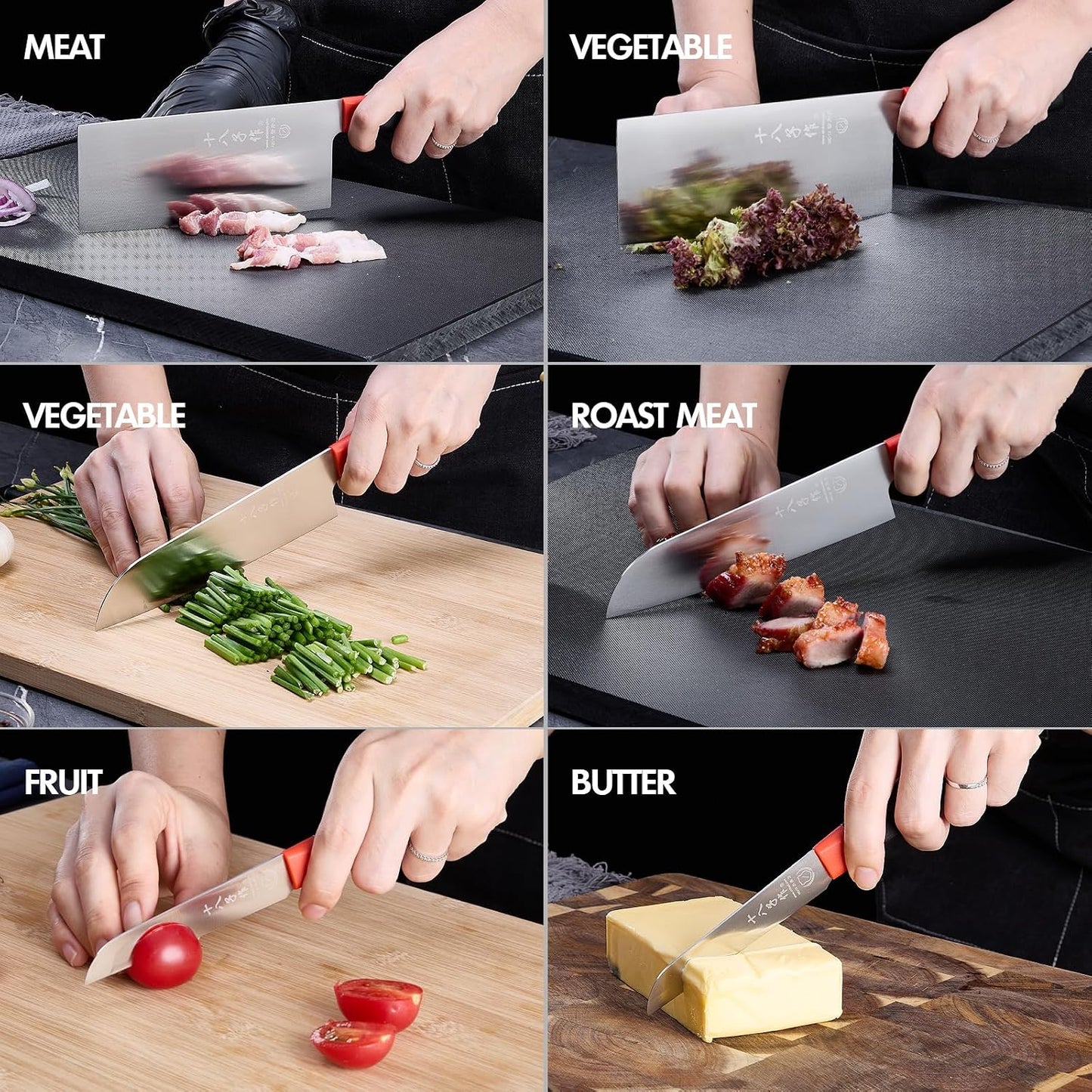 SHI BA ZI ZUO 3-Piece Kitchen Knife Set Professional Santoku Utility Knives NEW