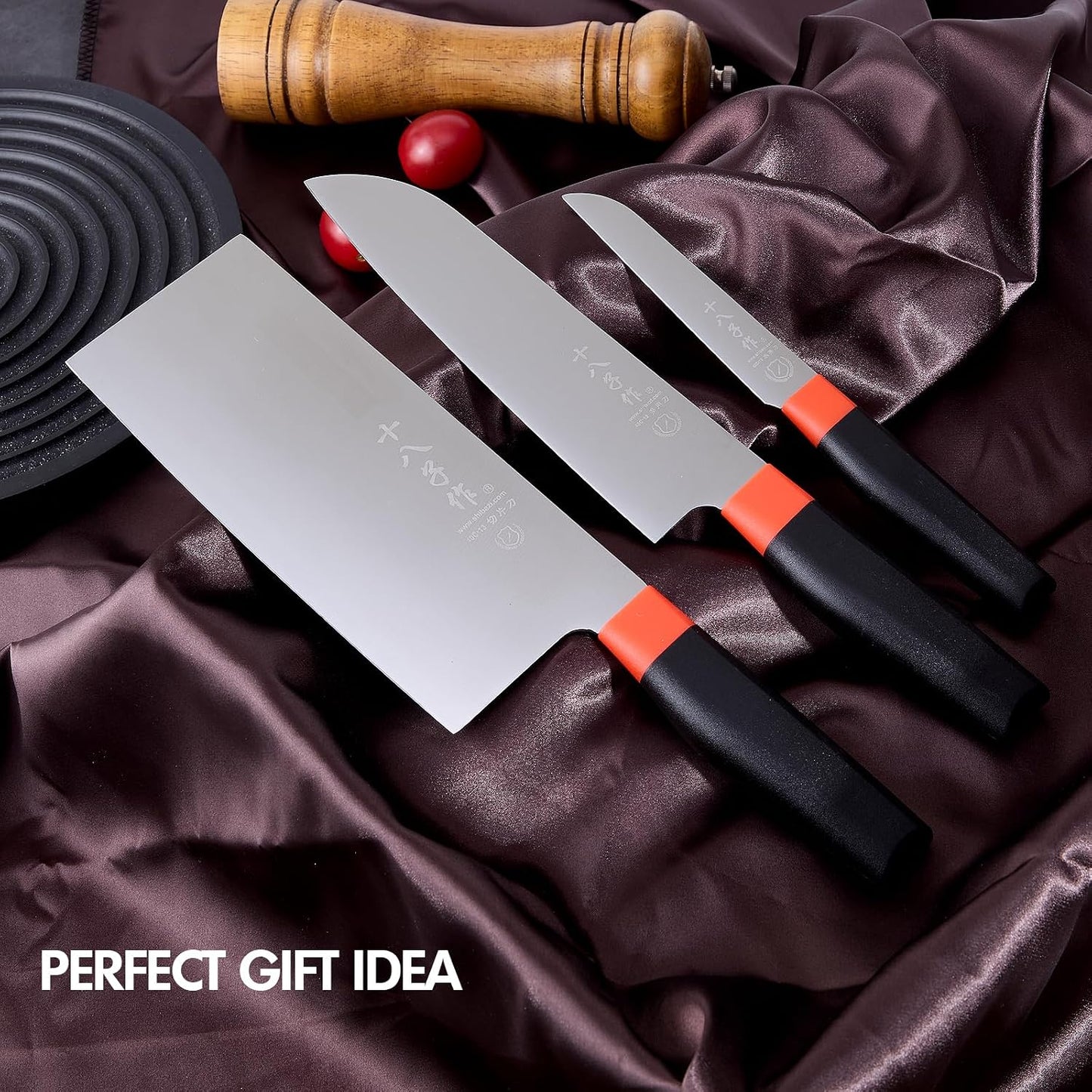 SHI BA ZI ZUO 3-Piece Kitchen Knife Set Professional Santoku Utility Knives NEW