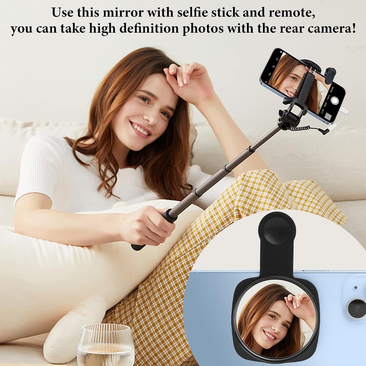 Esdallina Selfie Stick with Rear Camera Mirror for Hands-Free Photos in NEW