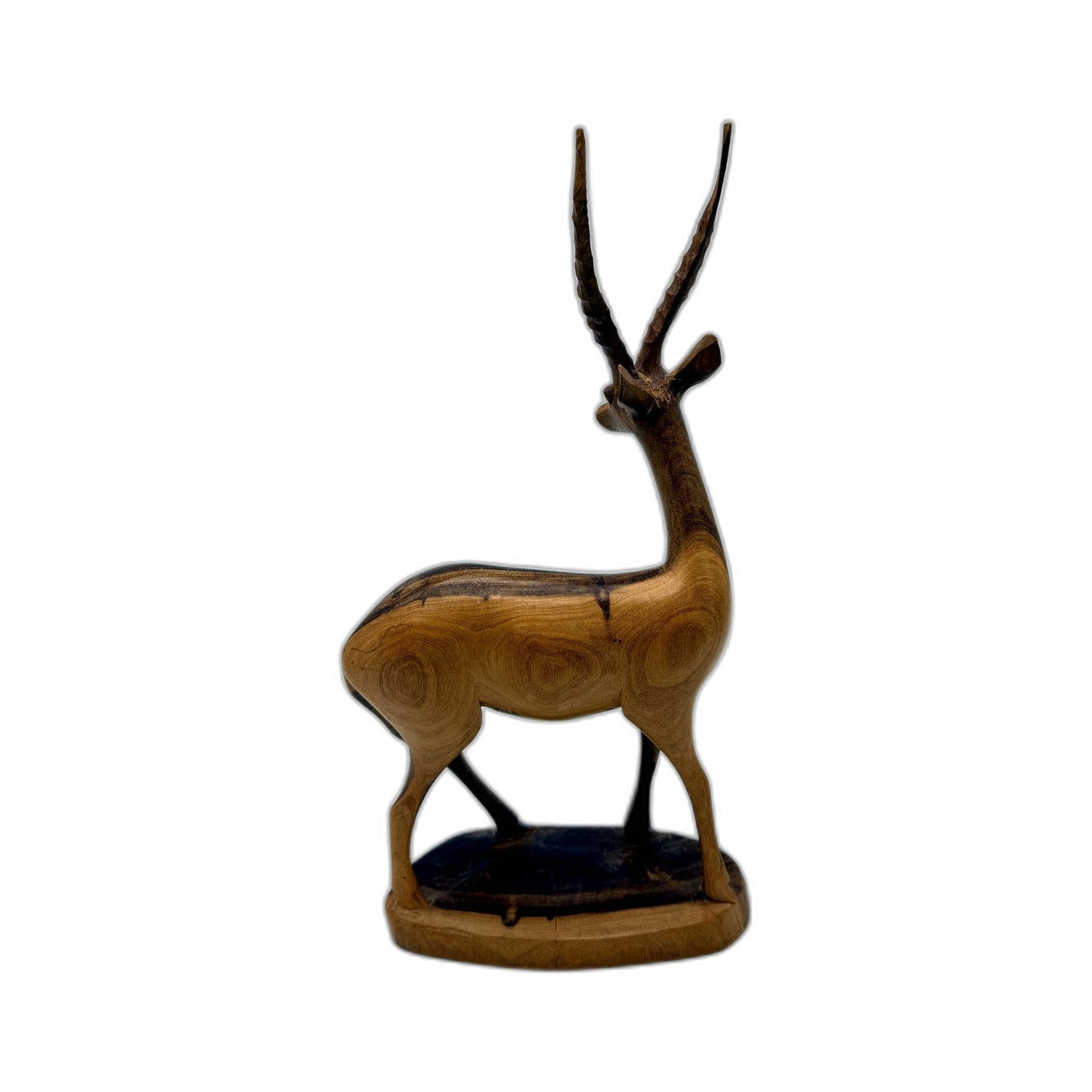 Wooden Antelope Figurine Carved Nature-Inspired Rustic Home Decor Brown Black