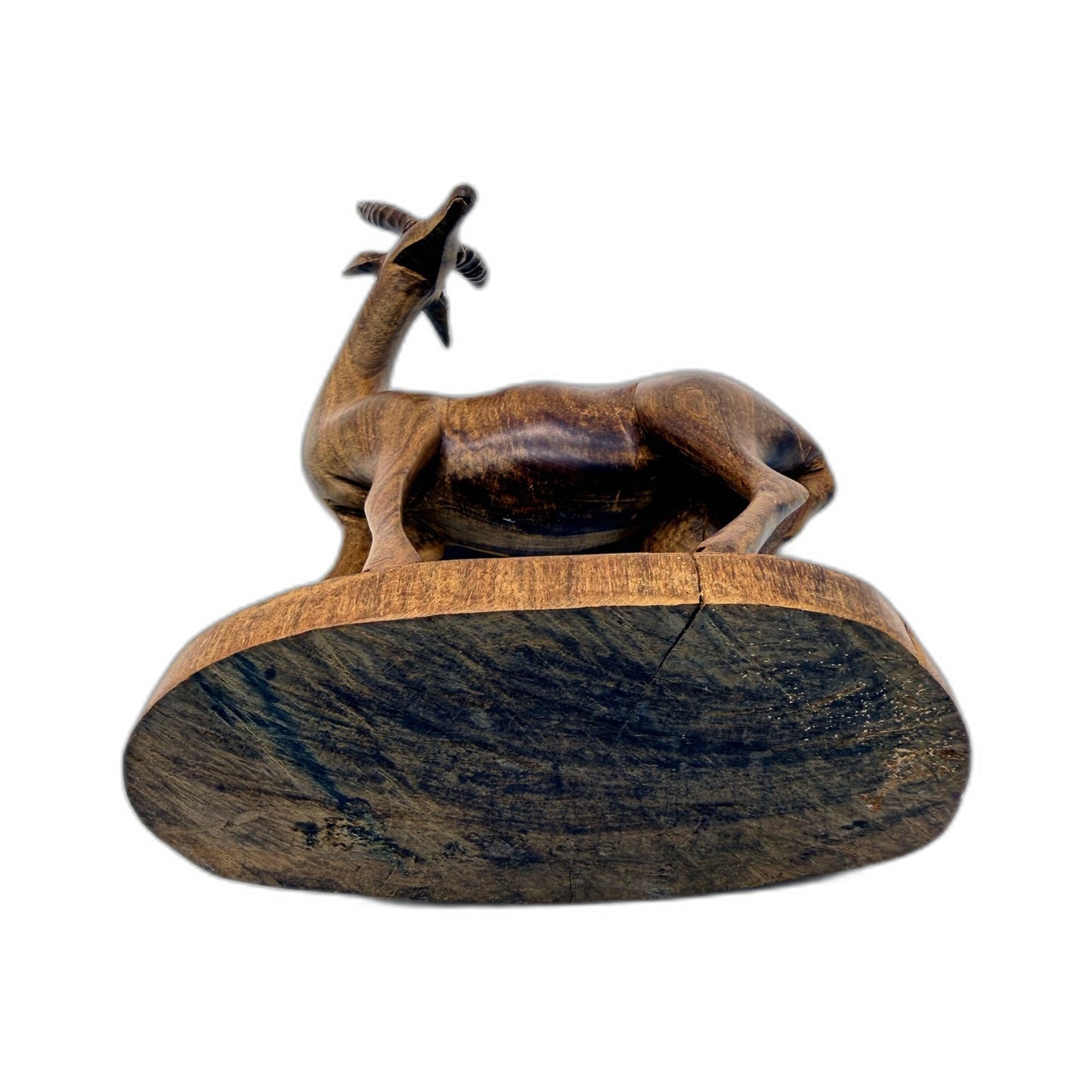 Wooden Antelope Figurine Carved Nature-Inspired Rustic Home Decor Brown Black