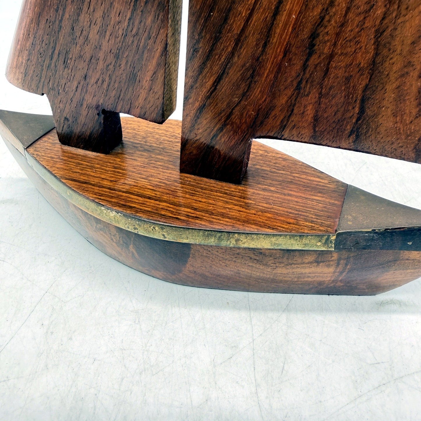 Handcrafted Brown Wooden Sailboat 23cm Figurine for Nautical Home Decor Accents
