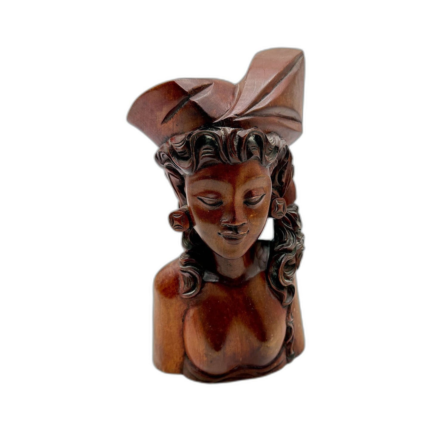 Handcrafted Brown Wooden Figurine Decorative Carved Women Sculpture 