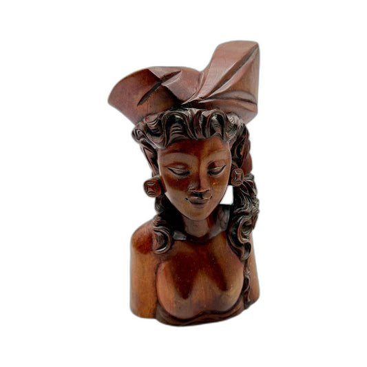 Handcrafted Brown Wooden Figurine Decorative Carved Women Sculpture 
