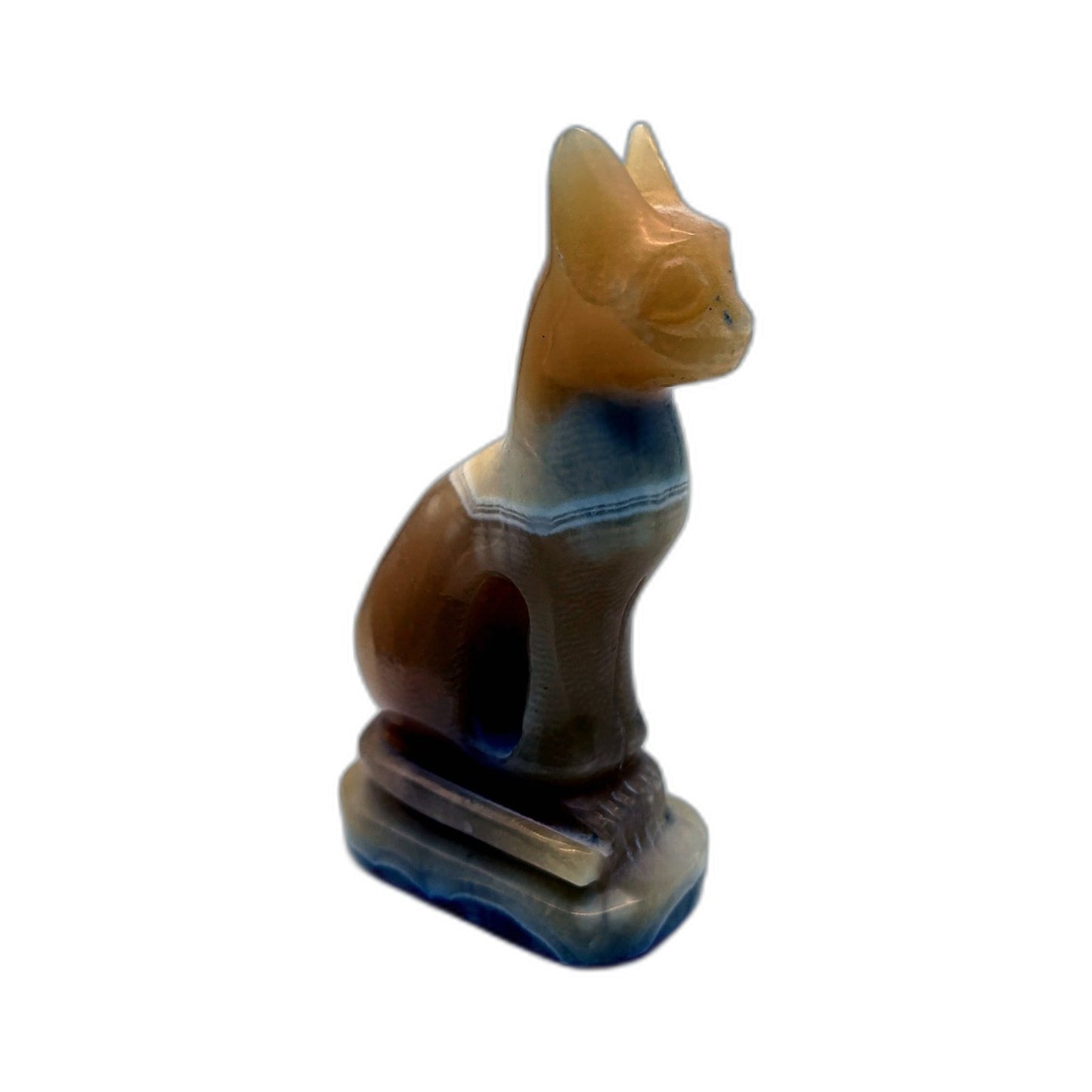Decorative Cat Figurine Handmade Ceramic Vintage Style Yellow Orange Tones