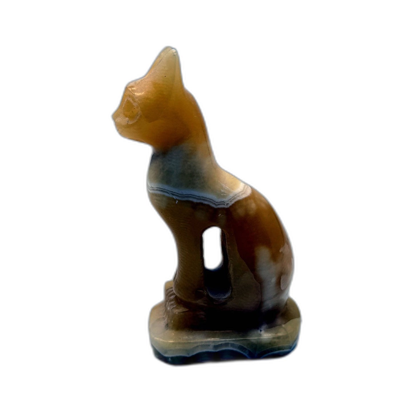 Decorative Cat Figurine Handmade Ceramic Vintage Style Yellow Orange Tones