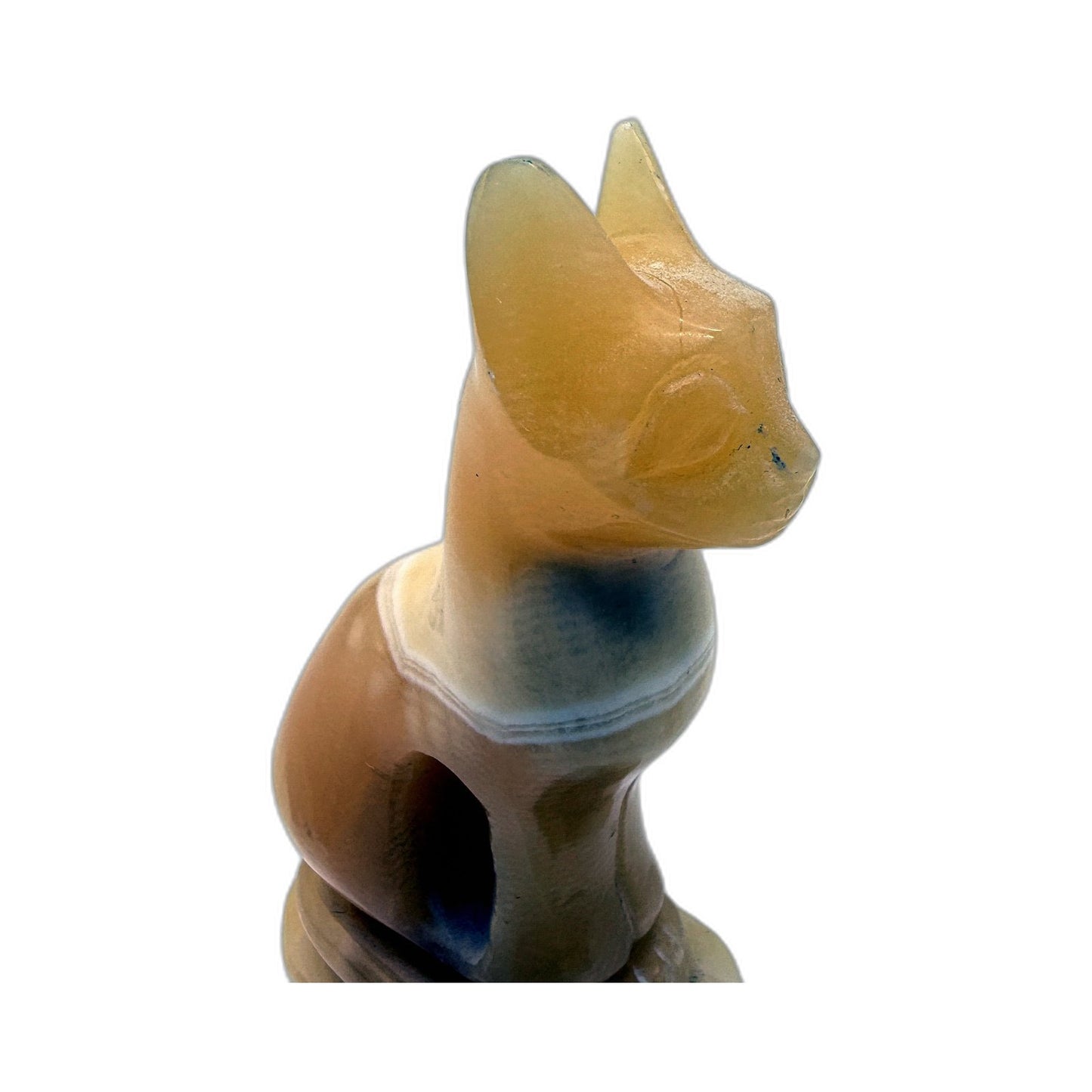 Decorative Cat Figurine Handmade Ceramic Vintage Style Yellow Orange Tones