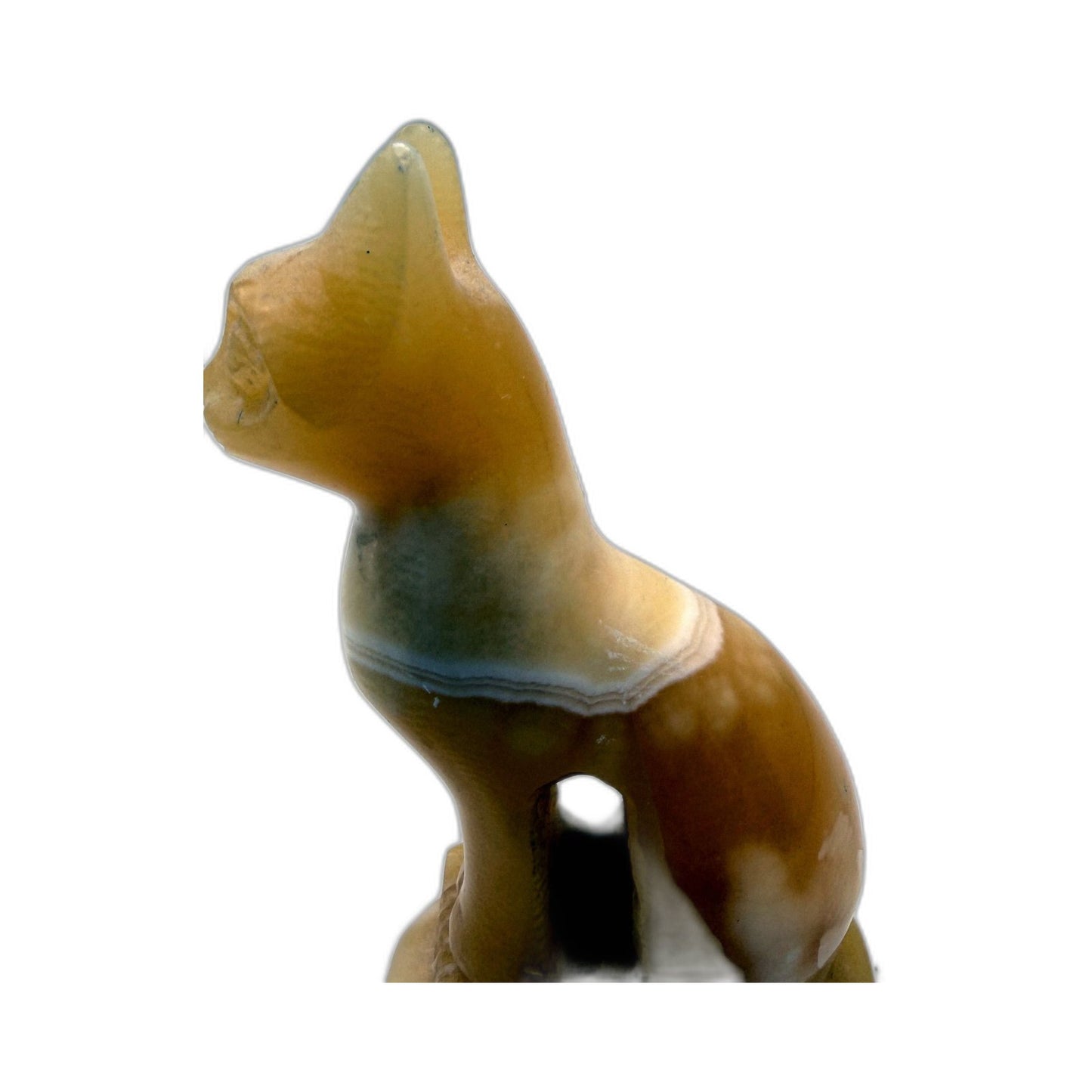 Decorative Cat Figurine Handmade Ceramic Vintage Style Yellow Orange Tones
