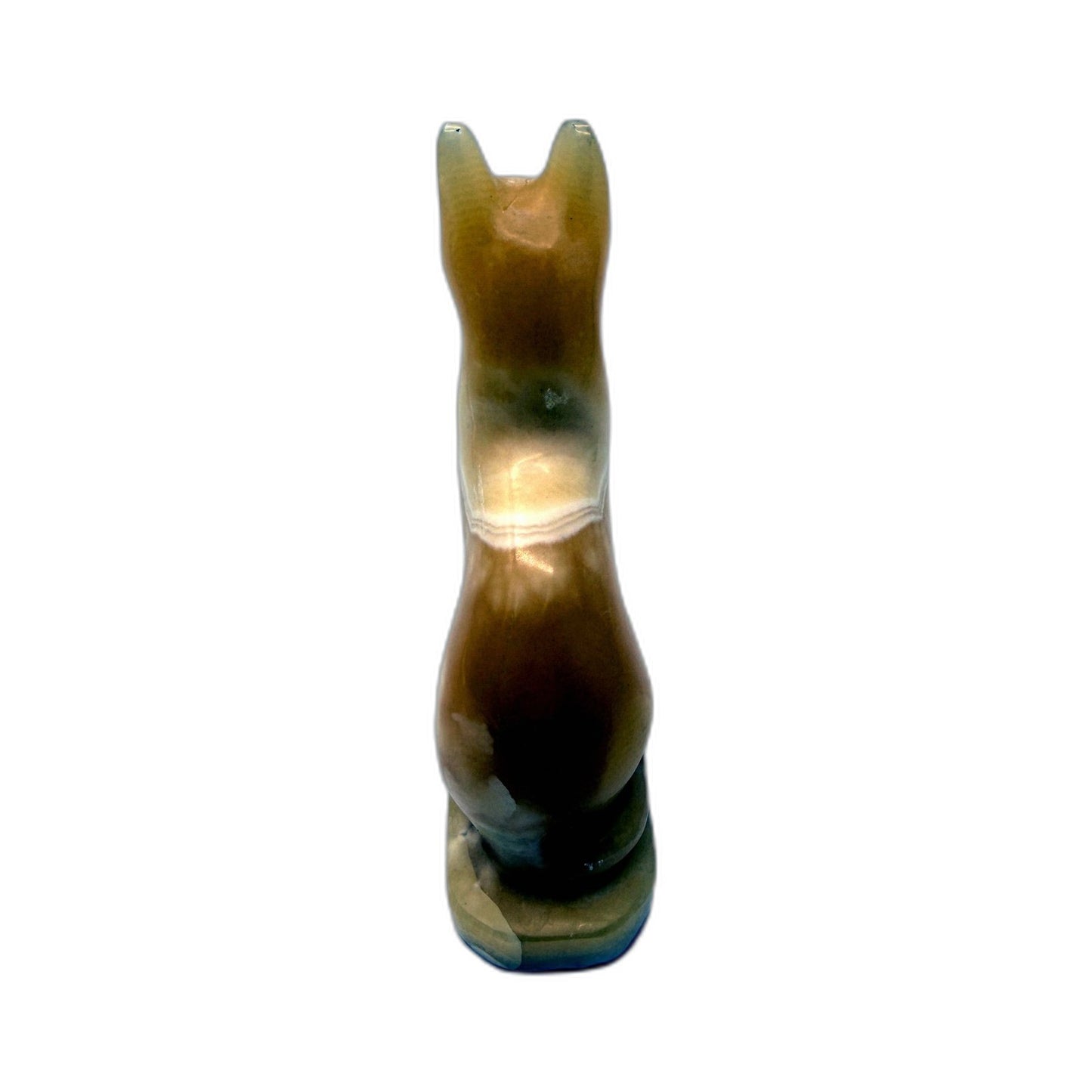 Decorative Cat Figurine Handmade Ceramic Vintage Style Yellow Orange Tones