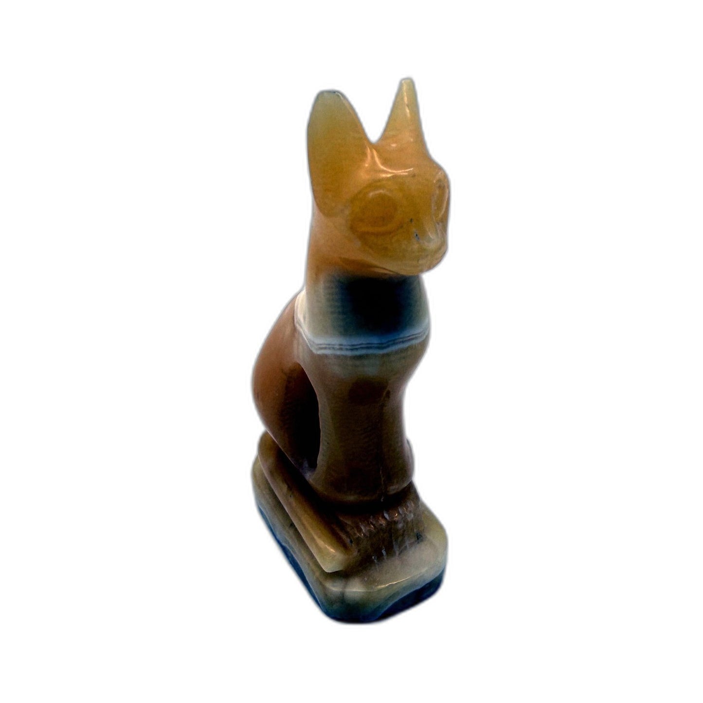 Decorative Cat Figurine Handmade Ceramic Vintage Style Yellow Orange Tones