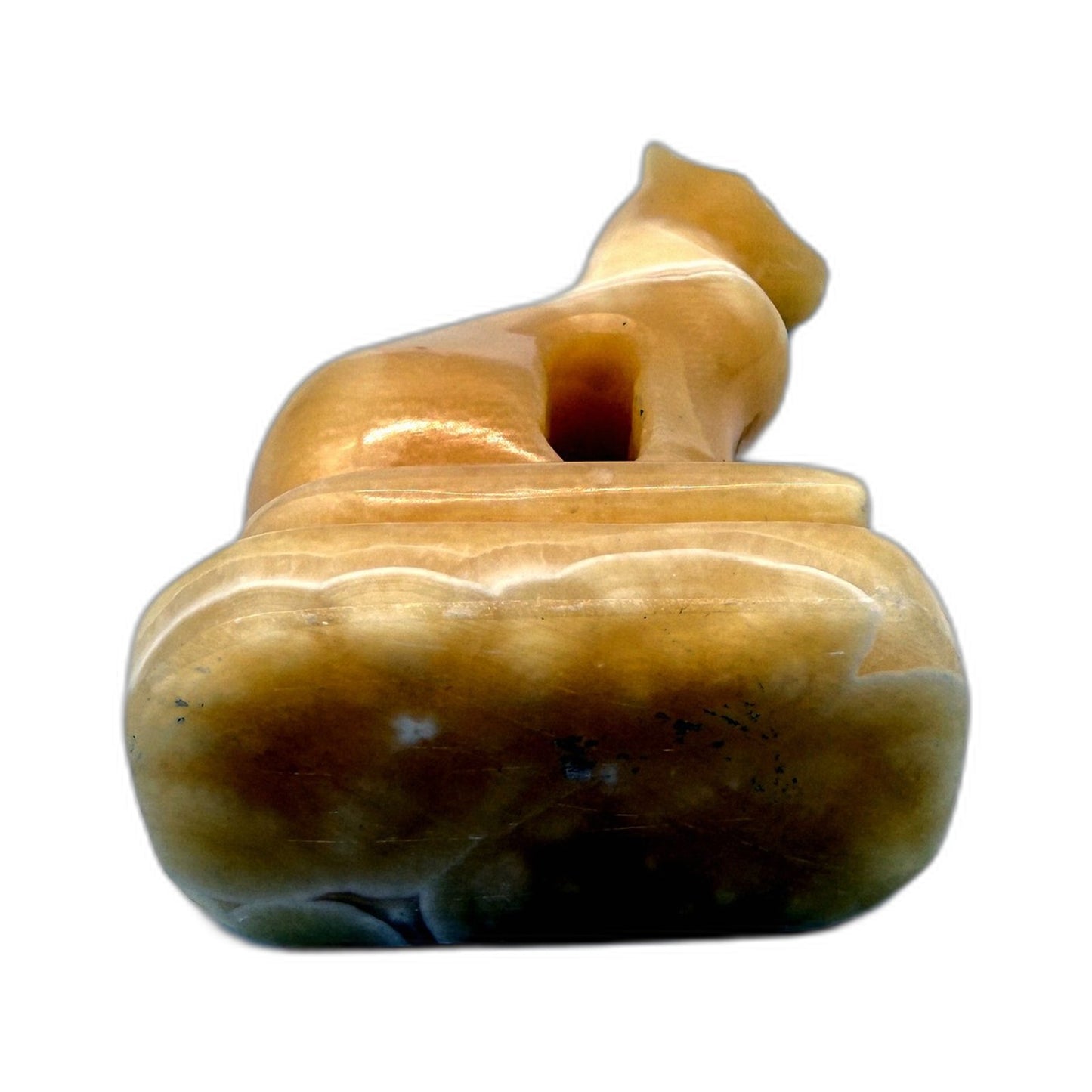 Decorative Cat Figurine Handmade Ceramic Vintage Style Yellow Orange Tones