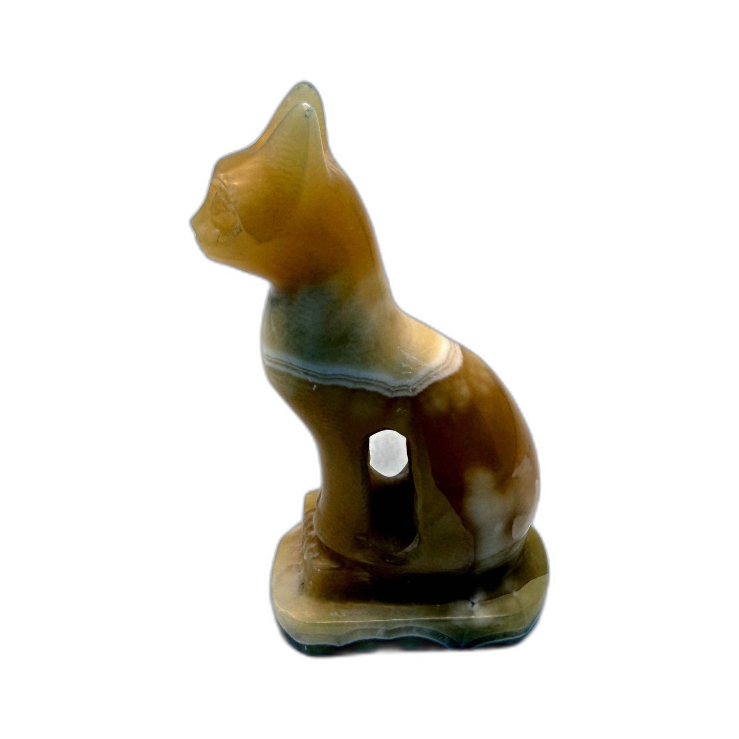 Decorative Cat Figurine Handmade Ceramic Vintage Style Yellow Orange Tones