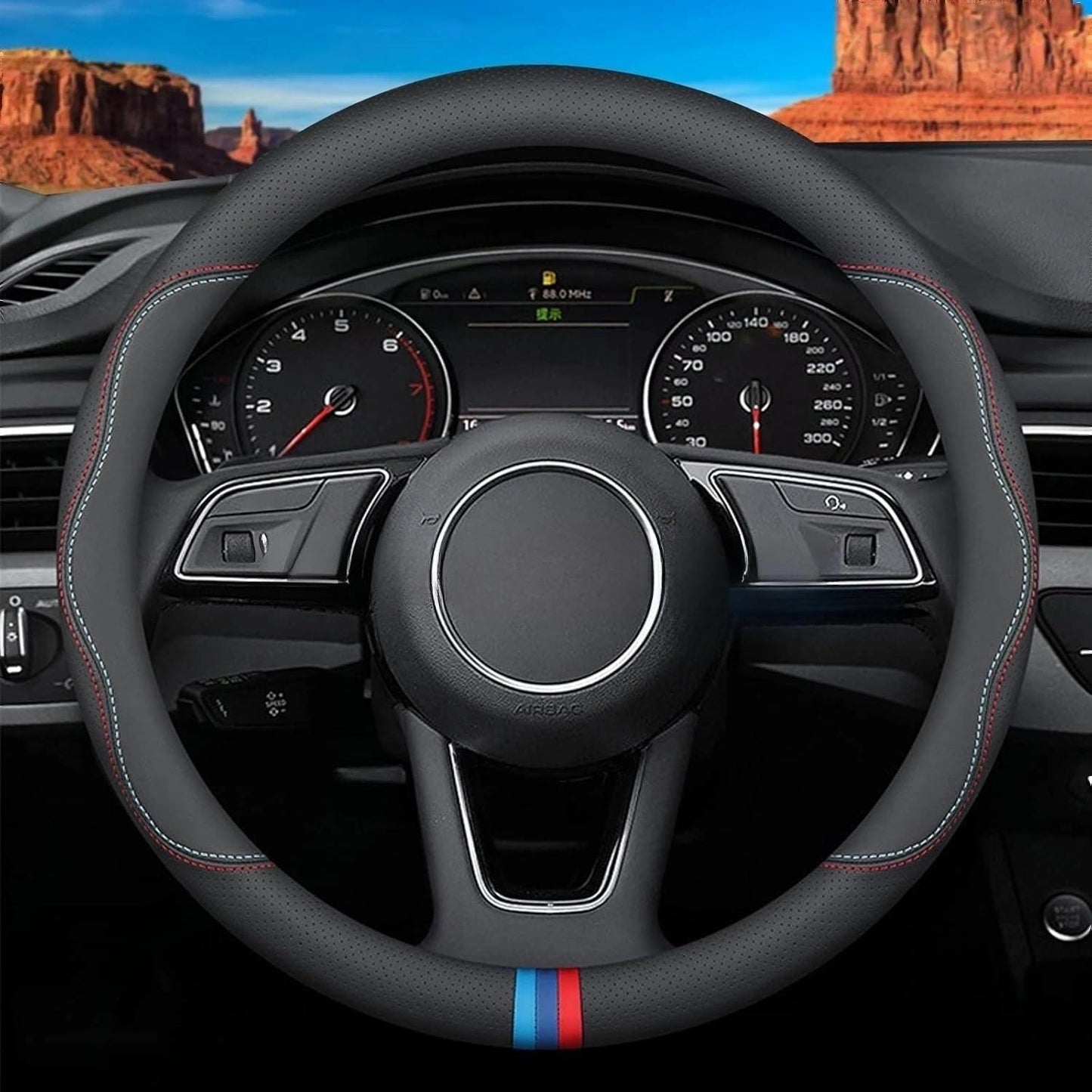 jpfyllik Premium 15"Black Leather Look Car Steering Wheel Cover BMW Vehicles NEW