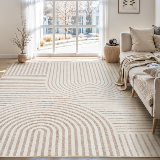 PADOOR Beige Area Rug 183 x 274CM Machine Washable Soft Non-Slip Polyester NEW