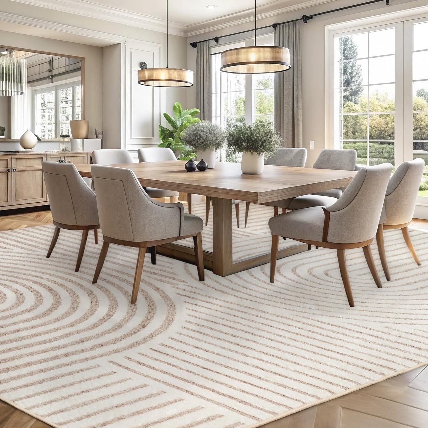PADOOR Beige Area Rug 183 x 274CM Machine Washable Soft Non-Slip Polyester NEW