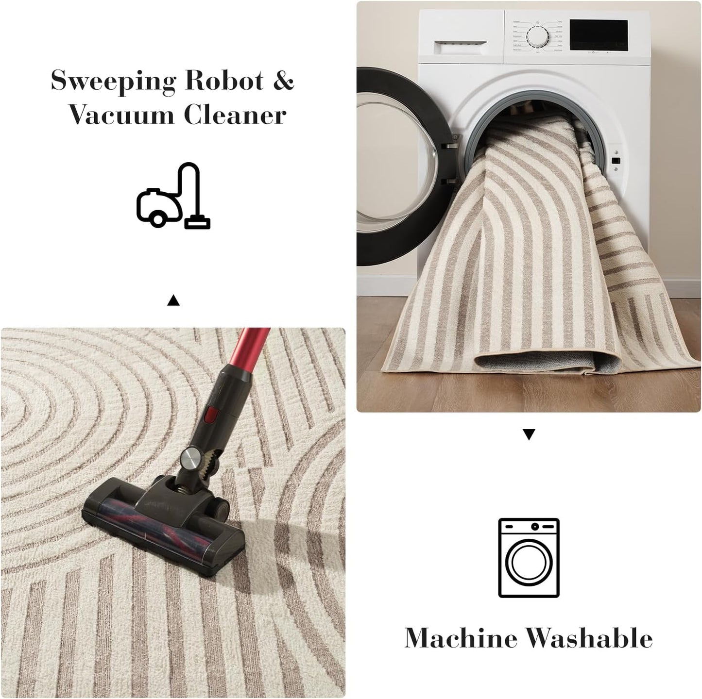 PADOOR Beige Area Rug 183 x 274CM Machine Washable Soft Non-Slip Polyester NEW