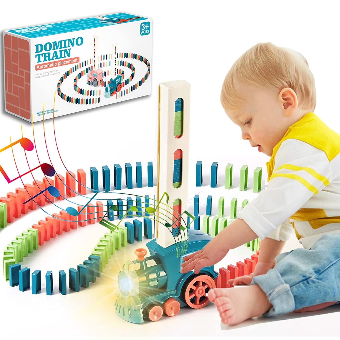CATFUN Automatic Dominos Train Set 60 Piece Toppling Plastic Domino Toy Blue NEW