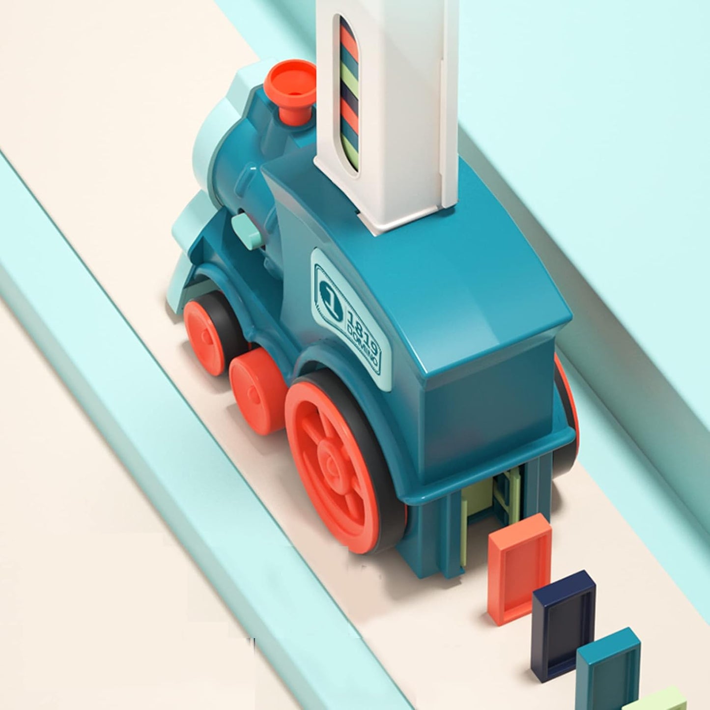 CATFUN Automatic Dominos Train Set 60 Piece Toppling Plastic Domino Toy Blue NEW