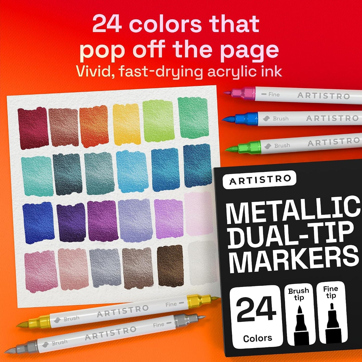 ARTISTRO Metallic Markers Dual-Tip Acrylic Paint Marker Pens for Drawing DEMO