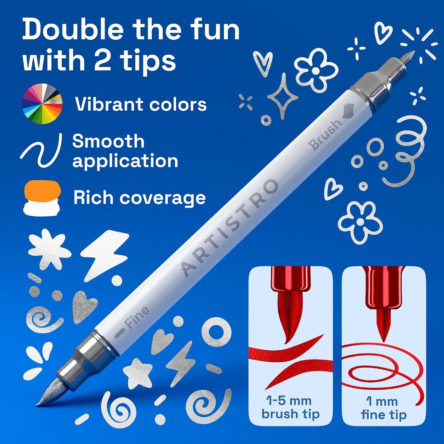 ARTISTRO Metallic Markers Dual-Tip Acrylic Paint Marker Pens for Drawing DEMO