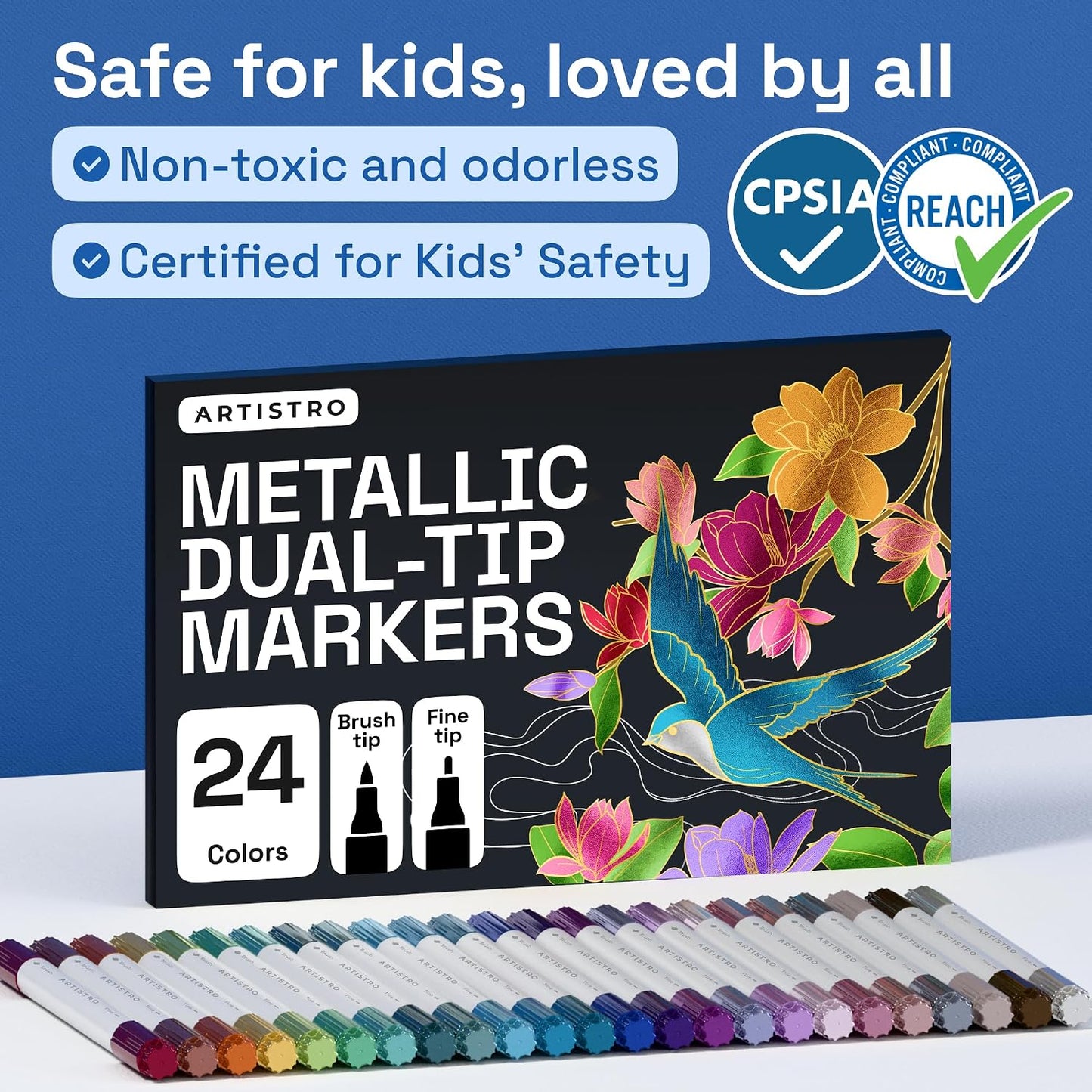 ARTISTRO Metallic Markers Dual-Tip Acrylic Paint Marker Pens for Drawing DEMO