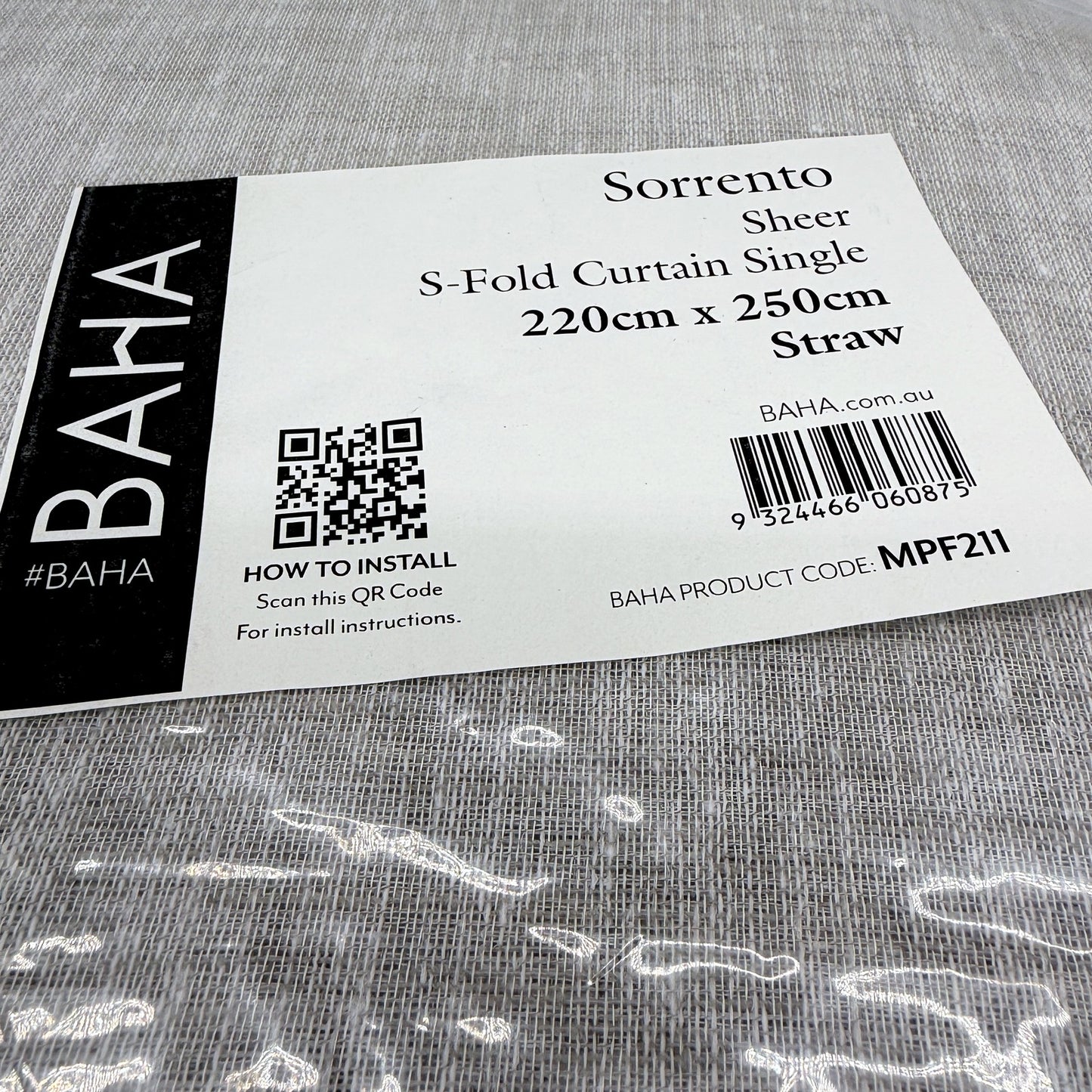 Sorrento Sheer Curtain S-Fold Single Airy Straw Colour 220cm x 250cm NEW