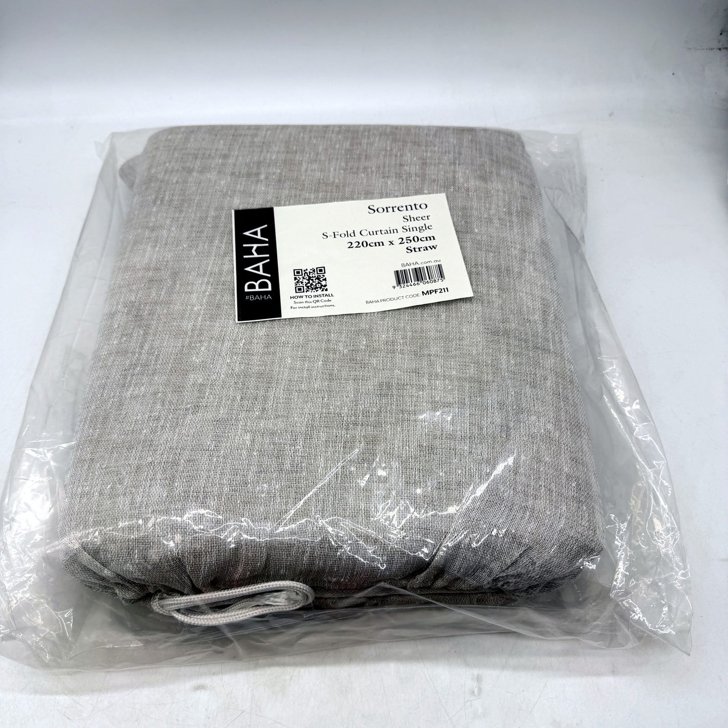 Sorrento Sheer Curtain S-Fold Single Airy Straw Colour 220cm x 250cm NEW