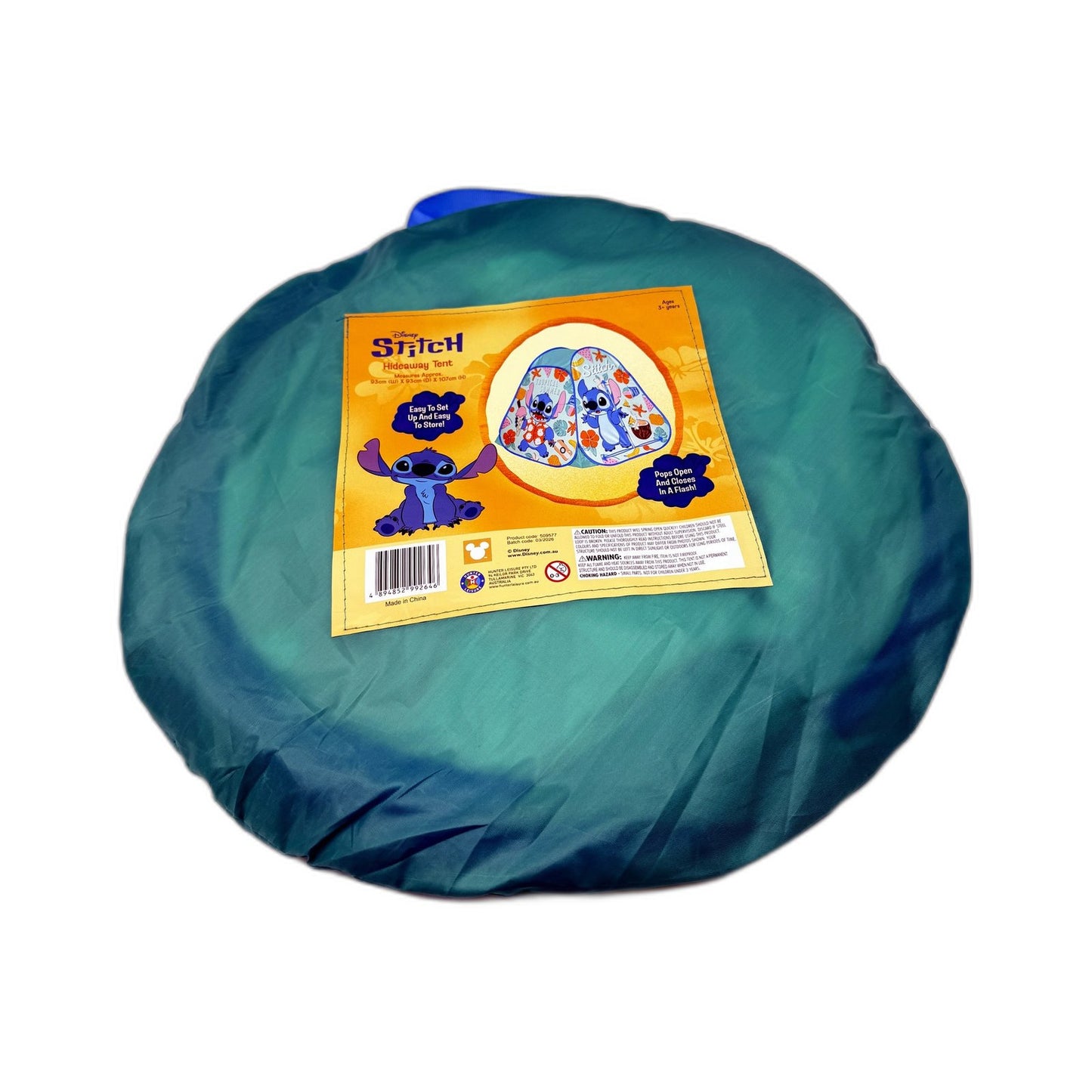 Disney Stitch Hideaway Tent Tropical Pop-Up Play Aqua 107cm x 93cm NEW