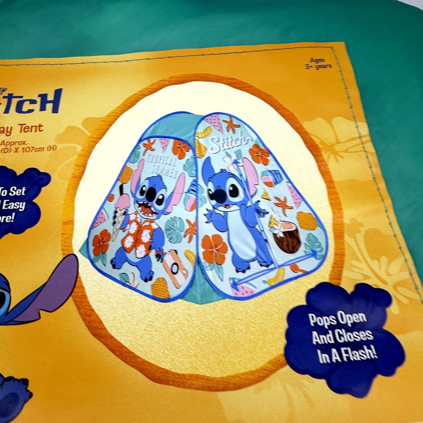Disney Stitch Hideaway Tent Tropical Pop-Up Play Aqua 107cm x 93cm NEW