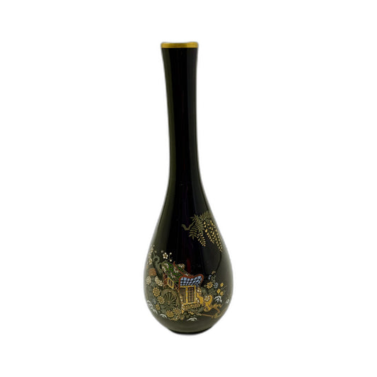 VINTAGE Japanese Style Cobolt Blue Gold Accent Decorative Ceramic Vase 25cm