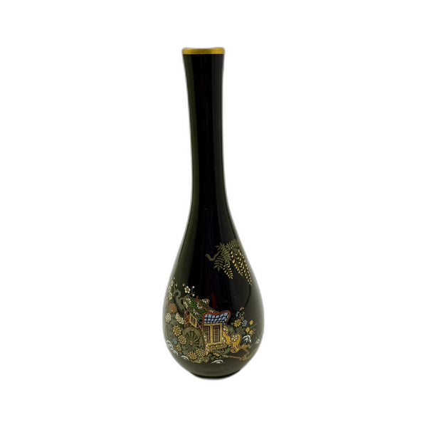 VINTAGE Japanese Style Cobolt Blue Gold Accent Decorative Ceramic Vase 25cm