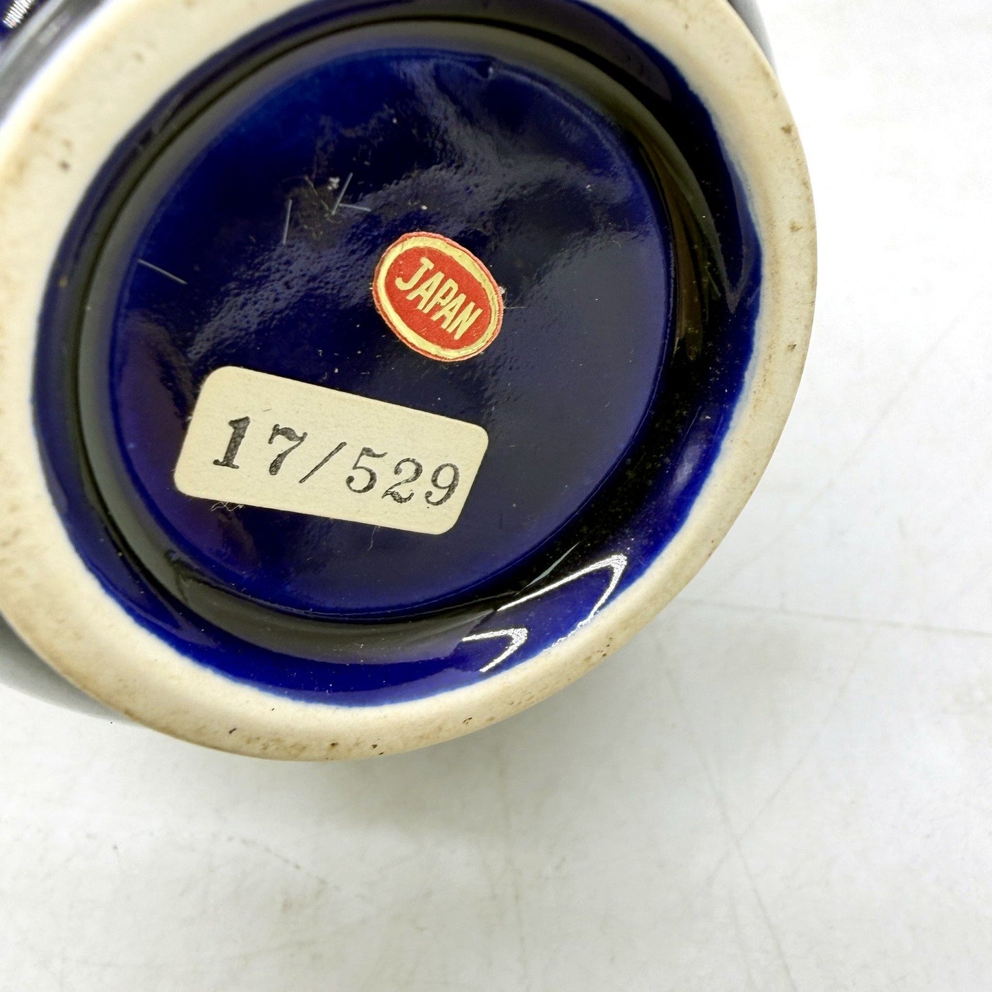 VINTAGE Japanese Style Cobolt Blue Gold Accent Decorative Ceramic Vase 25cm
