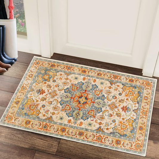 Area Rug Faux Wool Distressed Washable Non-Slip Floor Carpet 60 x 100 cm NEW